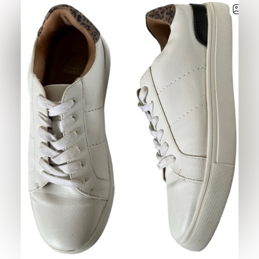 NWOT DV by Dolce Vita White Leather Sneakers with Animal Print Accent